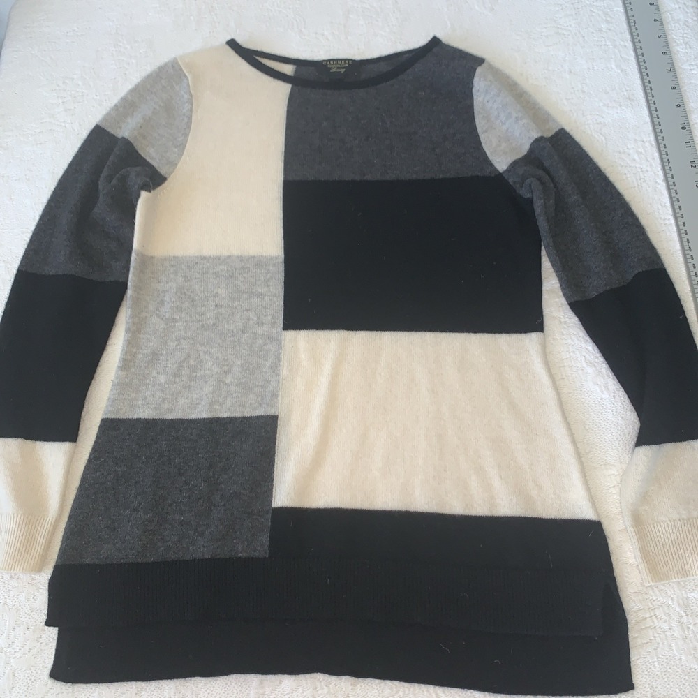 Charter Club Womens Small 100% Cashmere Sweater Tunic Color Block XS Black White
